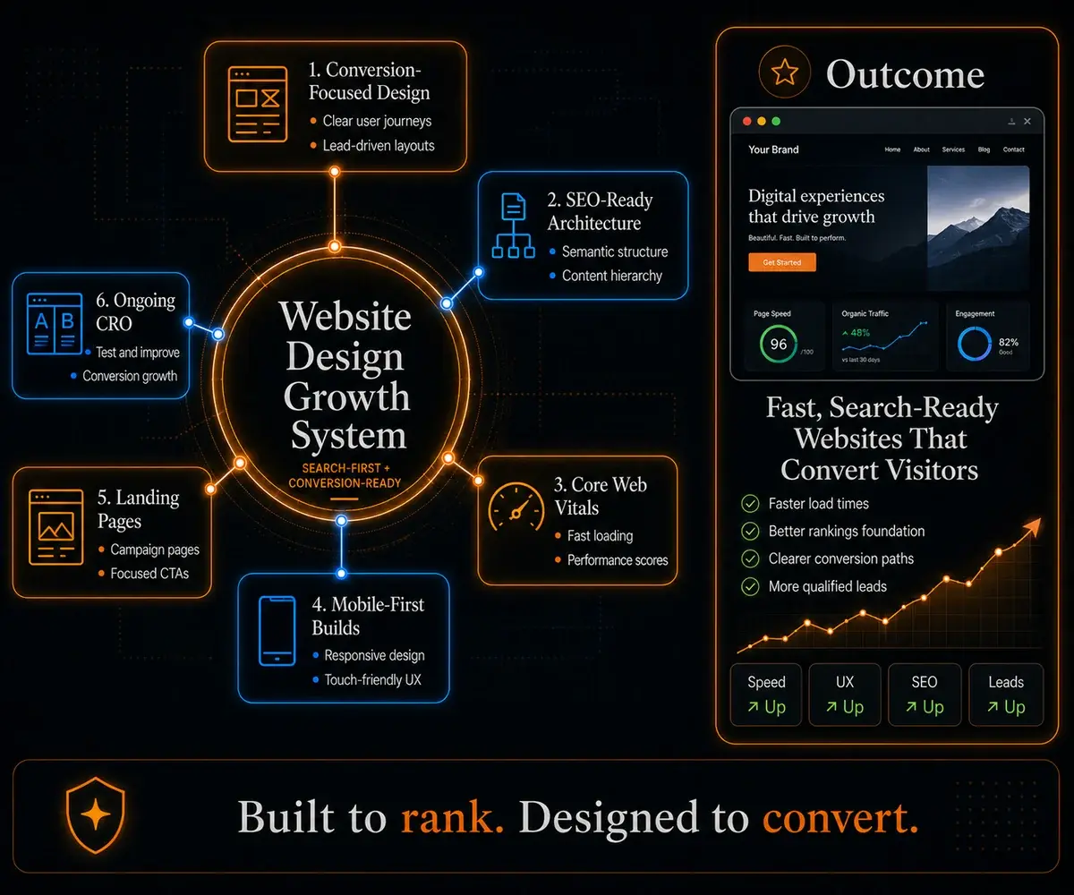 How Necgy delivers Website Design: A website that loads fast, ranks well, and turns visitors into leads.
